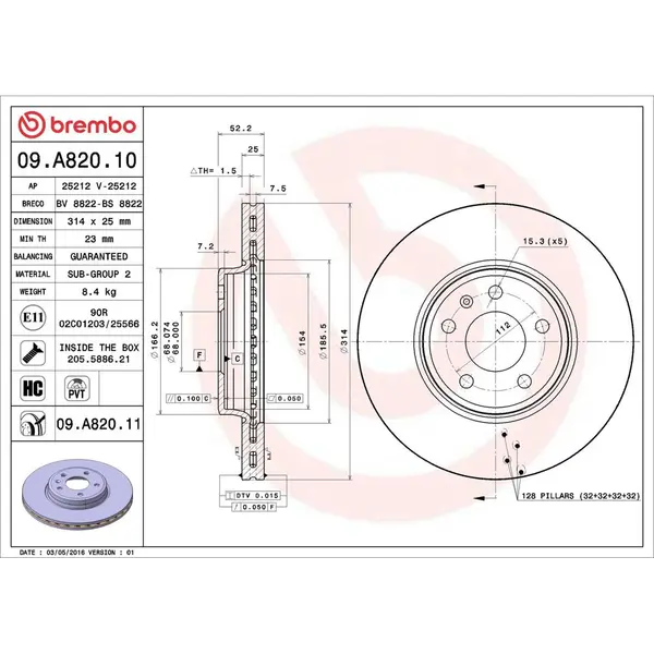 Disc frana BREMBO 09.A820.11