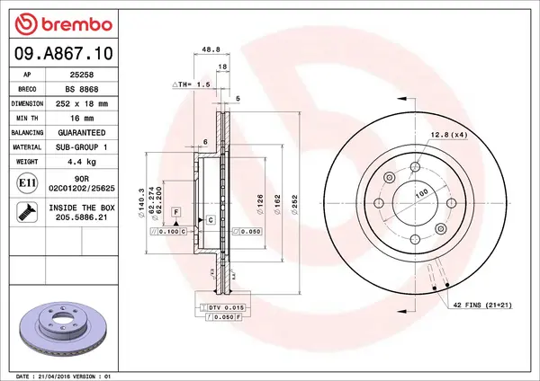 Disc frana BREMBO 09.A867.10