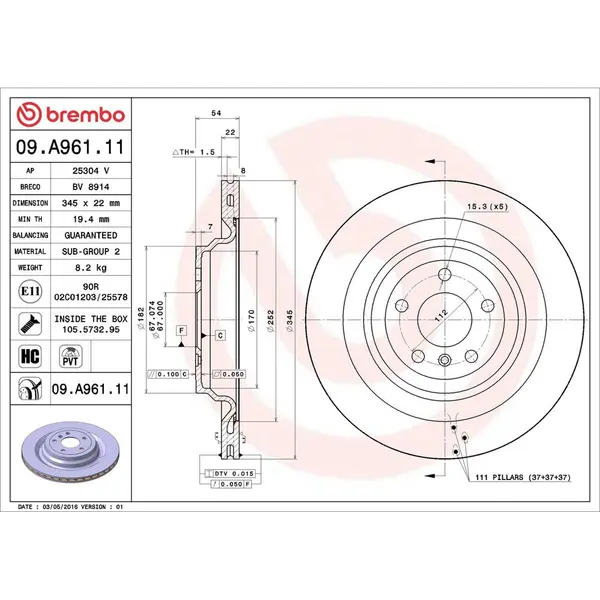 Disc frana BREMBO 09.A961.11