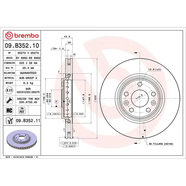 Disc frana BREMBO 09.B352.11