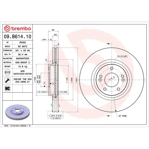 Disc frana BREMBO 09.B614.10