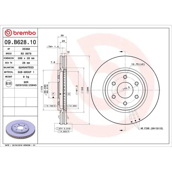 Disc frana BREMBO 09.B628.10