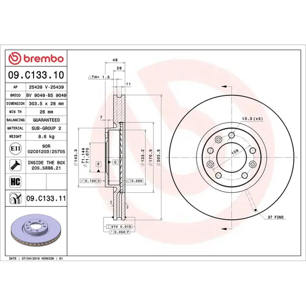 Disc frana BREMBO 09.C133.11
