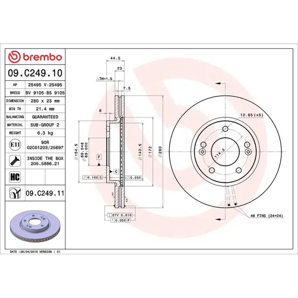 Disc frana BREMBO 09.C249.11