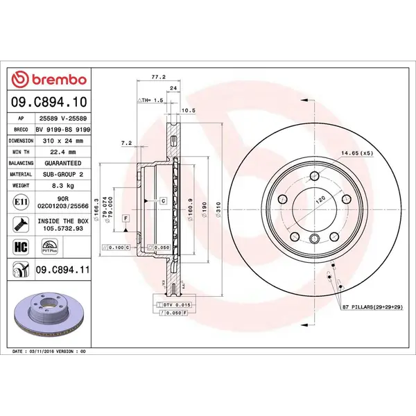 Disc frana BREMBO 09.C894.11