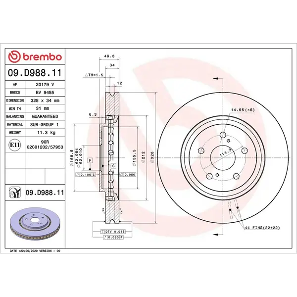 Disc frana BREMBO 09.D988.11