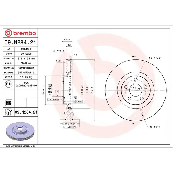 Disc frana BREMBO 09.N284.21