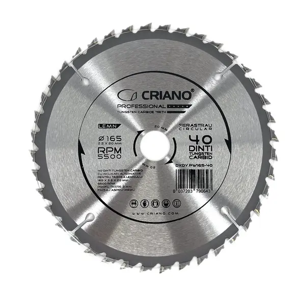 Disc Premium TCT - panza de fierastrau circular pentru taiat lemn, 165x20/16 cu 40 dinti din carbura de tungsten (vidia) - DXDY.PW165-40