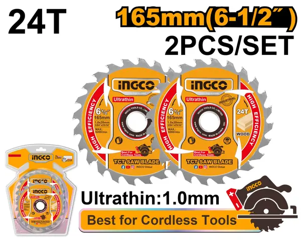 Disc Widia Lemn 185mm Ultra Subtire pentru Circular pe Acumulator 2buc/set INGCO TSB1853