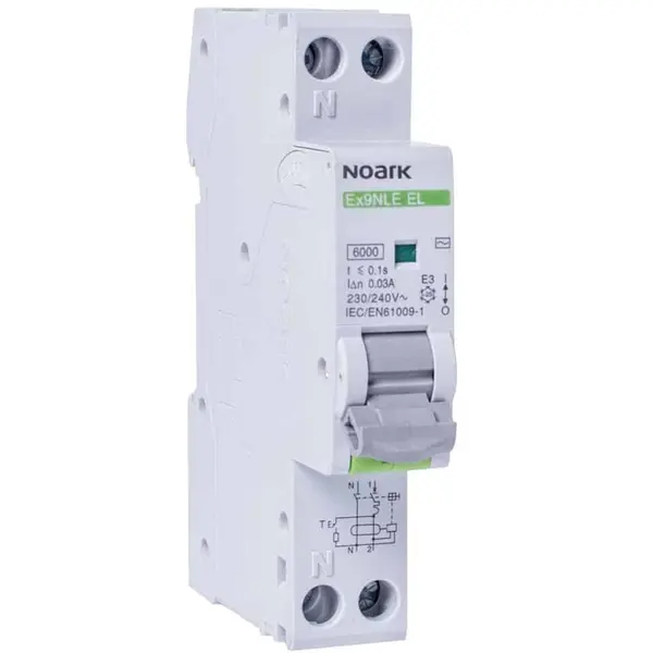 Disjunctor cu protectie diferentiala monofazica 1P+N 10A/30mA, curba B, RCBO, tip A, 6kA Noark 111161