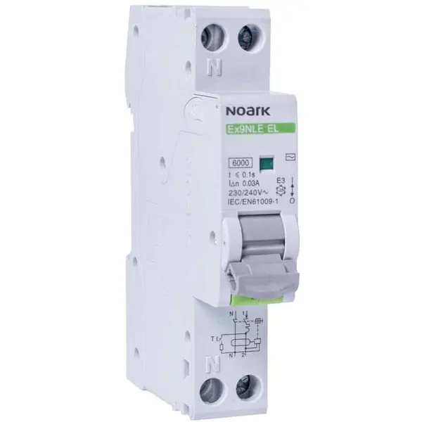 Disjunctor cu protectie diferentiala monofazica 32A/30mA, curba B, RCBO, tip A, 6kA Noark 111165
