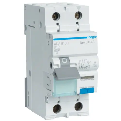 Disjunctor cu protectie diferentiala RCBO 1P+N 10A/30mA 6kA curba B tip A Hager ADA910D