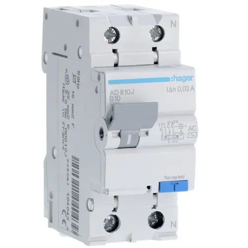 Disjunctor diferential 1P+N 10A/30mA curba B tip AC 4.5kA Hager AD810J