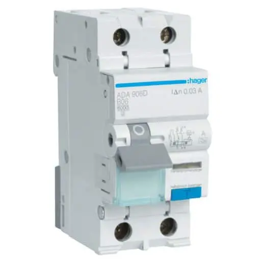 Disjunctor diferential RCBO 1P+N 6A/30mA, B, 6kA, tip A Hager ADA906D