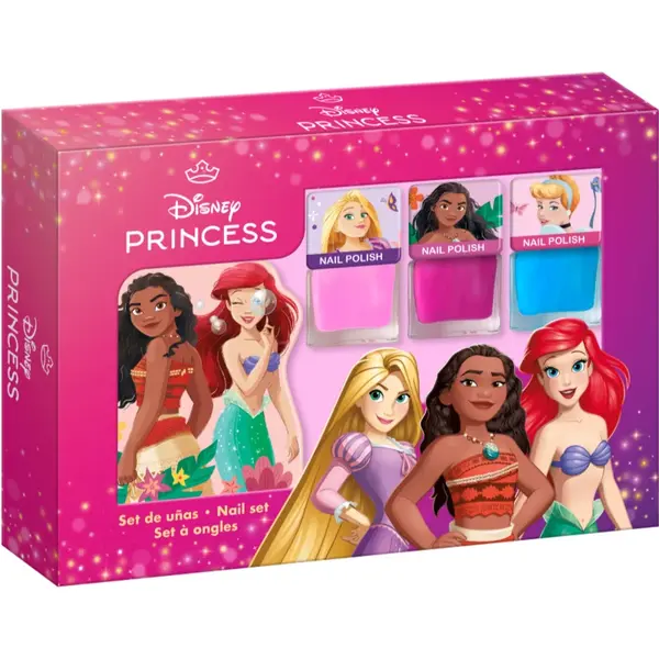Disney Princess Nail Set set de lacuri de unghii pentru copii 3y+ Pink, Blue, Pink 3x4.5 ml