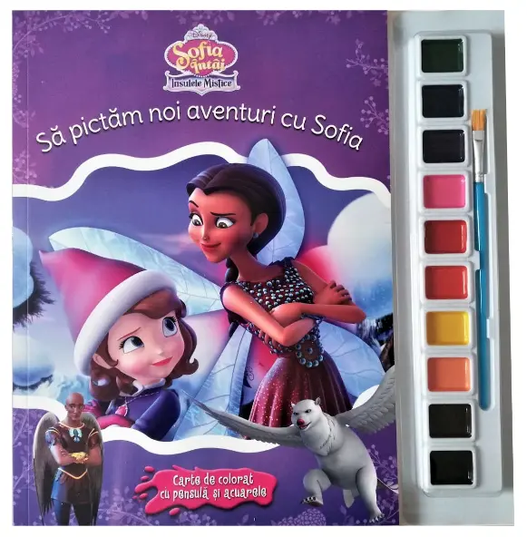 Disney. Sofia Întâi. Insulele Mistice. Să pictăm noi aventuri cu Sofia. Carte de colorat cu pensulă și acuarele