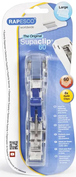 Dispenser Rapesco - Supaclip 60, cu 8 clipsuri metalice pentru 60 file