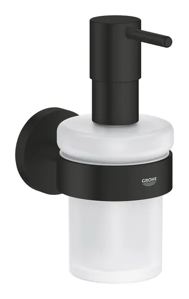 Dispenser sapun Grohe Essentials, 160ml, montare pe perete, metal/sticla, negru