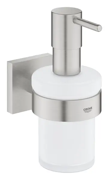 Dispenser sapun Grohe, Start Cube Soap Dispenser w/Holder, montare pe perete, fixare ascunsa, super steel, crom mat