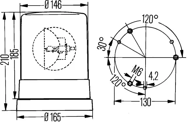 Dispersor girofar portocaliu, H1, 165mm, 24V
