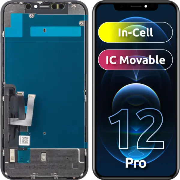 Display cu Touchscreen JK pentru Apple iPhone 12 / 12 Pro, cu Rama, Versiune LCD In-Cell IC Movable, Negru