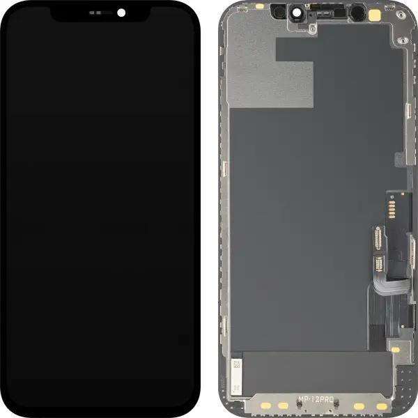 Display cu Touchscreen MP compatibil cu Apple iPhone 12 / 12 Pro, cu Rama, Versiune OLED FHD IC Movable, Negru