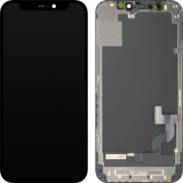 Display cu Touchscreen MP compatibil cu Apple iPhone 12 mini, cu Rama, Versiune OLED FHD IC Movable, Negru