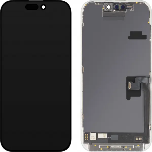 Display cu Touchscreen MP compatibil cu Apple iPhone 16 Pro, cu Rama, Versiune Soft OLED FHD Diagnostic, Negru