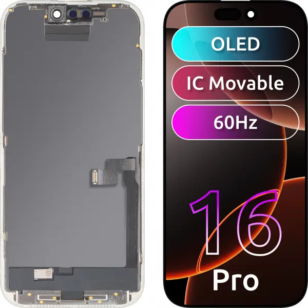 Display cu Touchscreen MP compatibil cu Apple iPhone 16 Pro, cu Rama, Versiune OLED FHD IC Movable, Negru