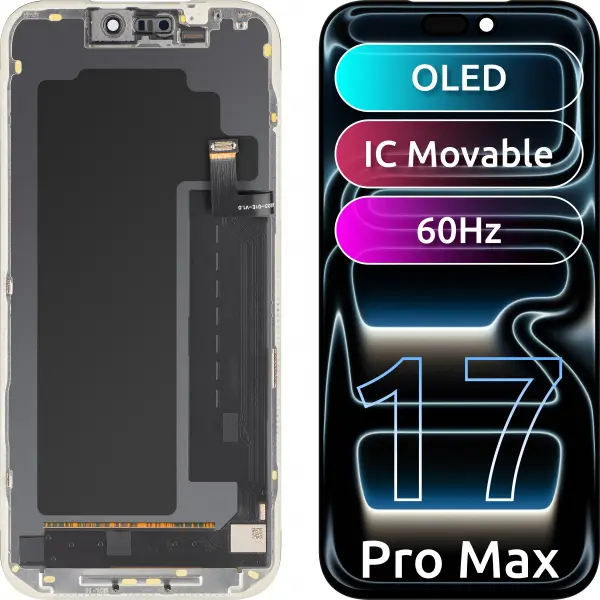 Display cu Touchscreen MP compatibil cu Apple iPhone 17 Pro Max, cu Rama, Versiune OLED FHD IC Movable, Negru