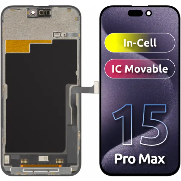 Display cu Touchscreen ZY pentru Apple iPhone 15 Pro Max, cu Rama, Versiune LCD In-Cell IC Movable, Negru