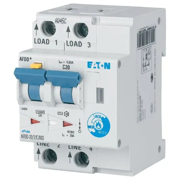 Dispozitiv de protectie impotriva arcului electric AFDD, 2 poli, C 20 A, 30 mA, 10kA, tip AC Eaton 187221
