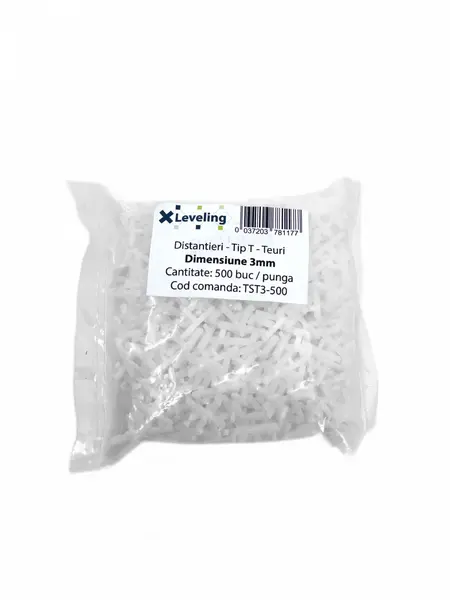 Distantiere tip T ( Teuri ) pt. placi - gresie si faianta - Rost 3 mm - 500 buc - XLEV-TST3-500