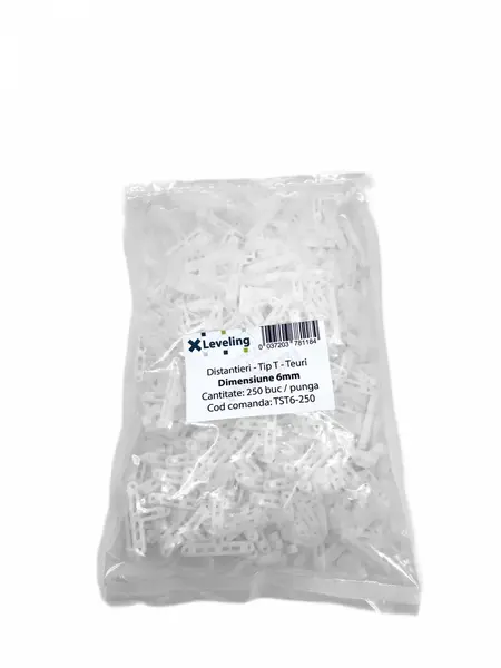 Distantiere tip T ( Teuri ) pt. placi - gresie si faianta - Rost 6 mm - 250 buc - XLEV-TST6-250