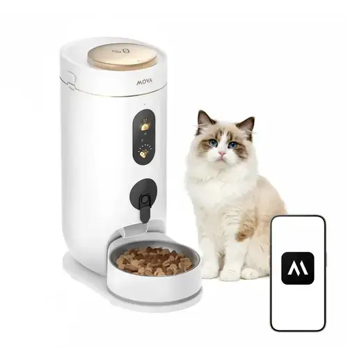 Distribuitor Automat de Hrana MOVA NutriPal 10 Ultra, Capacitate 4L, Camera HD cu Obiectiv Larg, Control prin Aplicatie Wi-Fi (Alb)