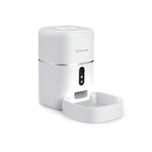 Distribuitor hrana animale WiFi Tellur Smart, Camera UltraHD, 4L, Alb