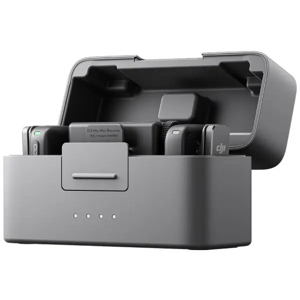 DJI Kit microfon DJI Mic Mini 2, Carcasa cu incarcare, Autonomie 11.5 ore, Adaptor si magneti inclusi, Gri