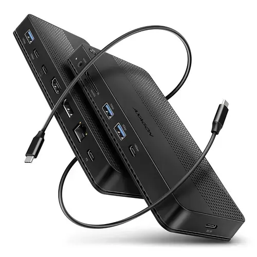 Docking station AXAGON HMC-U4 Dual, 1x HDMI, 1x DisplayPort, 3x USB 3.0, 1x Jack 3.5 mm, 1x SD card, 1x microSD (Negru)