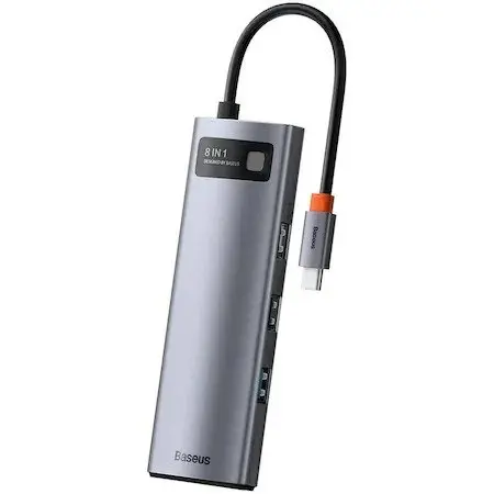 DOCKING Station Baseus Metal Gleam, conectare PC USB Type-C, USB 3.0 x 2, USB Type-C x 1, Card reader SD x 1, MicroSD x 1, USB Type C x 1 PD 100W 5V/9V/14.5V/20V 5A (Max.), HDMI x 1/4K/30Hz, gri "WKWG020113"