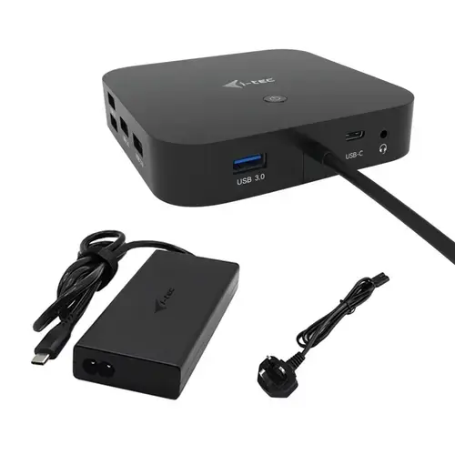 Docking Station, I-TEC, USB-C, HDMI, Dual DP, Power Delivery 100W + incarcator universal 100W, Negru