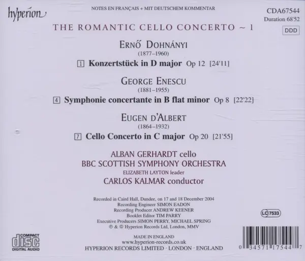 Dohnanyi: Konzertstuck In D Major Op 12 / Enescu: Symphonie Concertante In B Flat Minor Op 8 / d'Albert: Cello Concerto In C Major Op 20 | Alban Gerhardt, BBC Scottish Symphony Orchestra, Carlos Kalmar