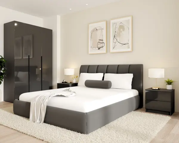 Dormitor Prestige 3 Usi cu pat tapitat Acril Antracit