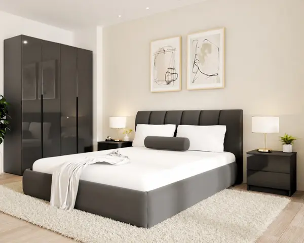 Dormitor Prestige 4 Usi cu pat tapitat Acril Antracit