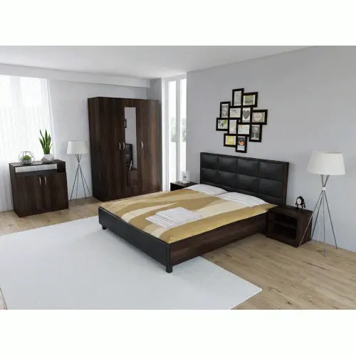 Dormitor Soft Wenge cu pat tapitat Wenge pentru saltea 140x200 cm