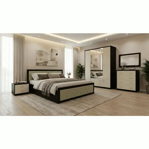 Dormitor Torino cu pat pentru saltea 160x200 cm, Wenge / Brad
