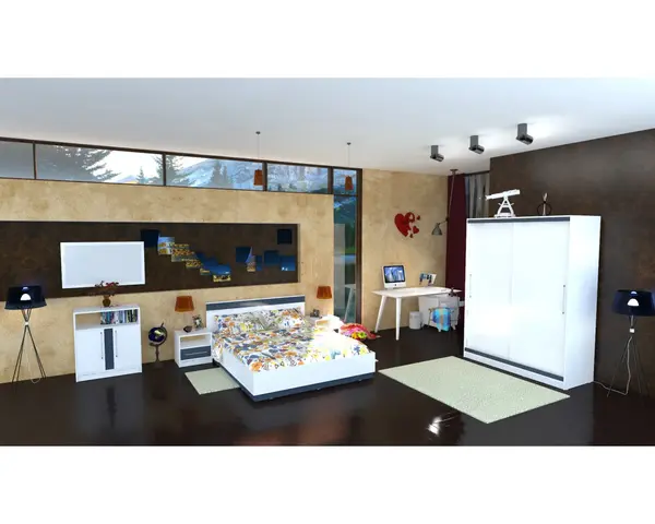 Dormitor Verona pat 140 x 200 gri cu alb