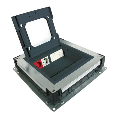 Doză de pardoseală îngropată cu carcasă metalică, 16 module 45×22,5 mm, 360×360 mm, DLX Electric