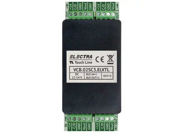 Doza derivatie video Electra VCB.02SC3.ELXTL, 2 iesiri, conectori surub, protectii scurtcircuit