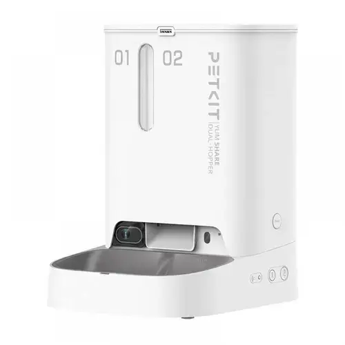 Dozator automat mancare animale de companie Petkit Yumshare Dual, 5l, cu camera, control prin aplicatie (Alb)