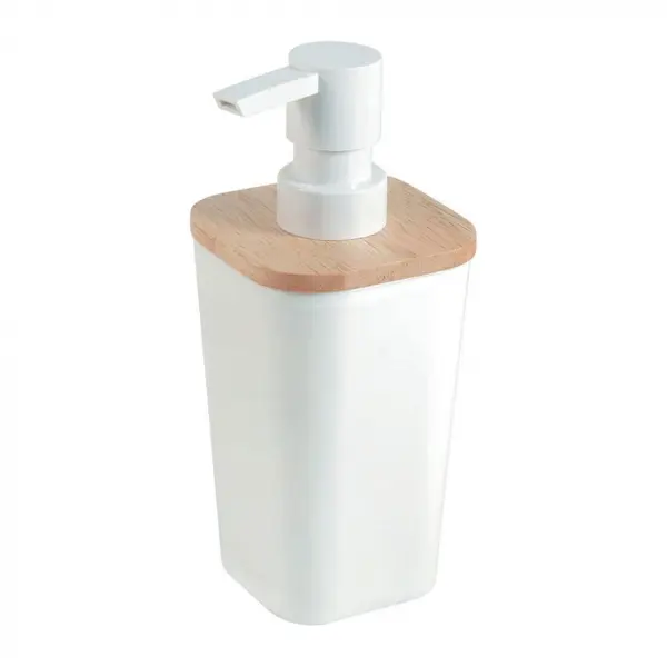 Dozator sapun lichid , din lemn si plastic, alb